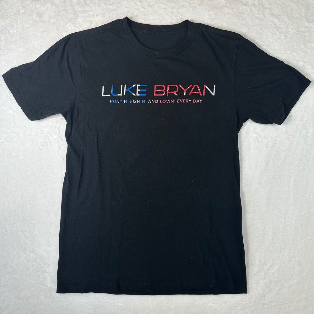 Luke Bryan Huntin Fishin and Lovin Every Day Tour 2017 T-Shirt Black Mens Large
